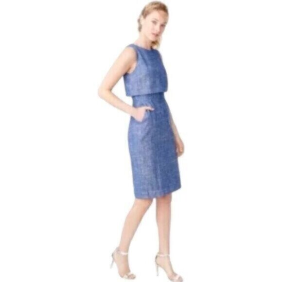 J. Crew Going Places Tweed Blue & White Knee Length Sheath Office Dress - Picture 1 of 15